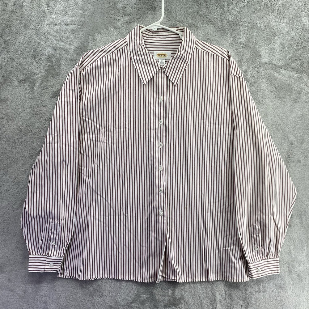 Talbots Womens Button Up Blouse Top Size 18 Pink/White Stripe Wrinkle Resistant